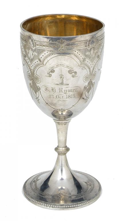 Appraisal: A VICTORIAN GOBLET engraved with hanging baskets of pineapples and