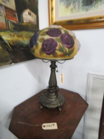 Appraisal: Puffy Style Art Glass Lamp reproduction of a Pairpoint bronzed