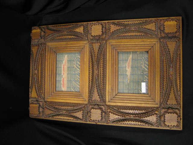 Appraisal: Tramp Art Victorian Wooden Frame double image holds approx x