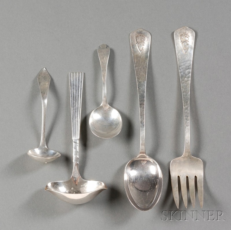 Appraisal: Five Sterling Arts Crafts Flatware Servers early-mid th century four