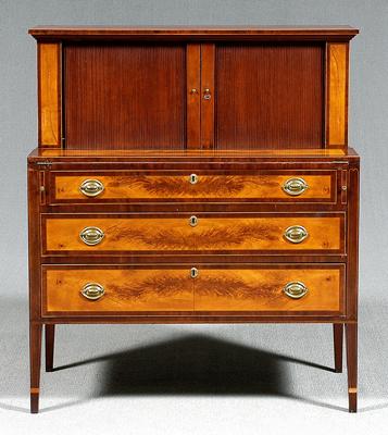 Appraisal: Federal flame birch tambour desk cherry with mahogany and highly