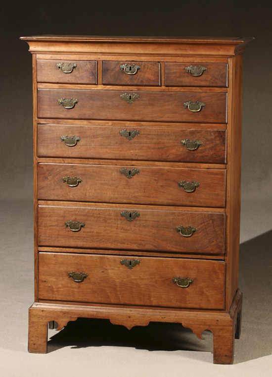 Appraisal: Queen Anne Figured Walnut Tall Chest of Drawers Chester County