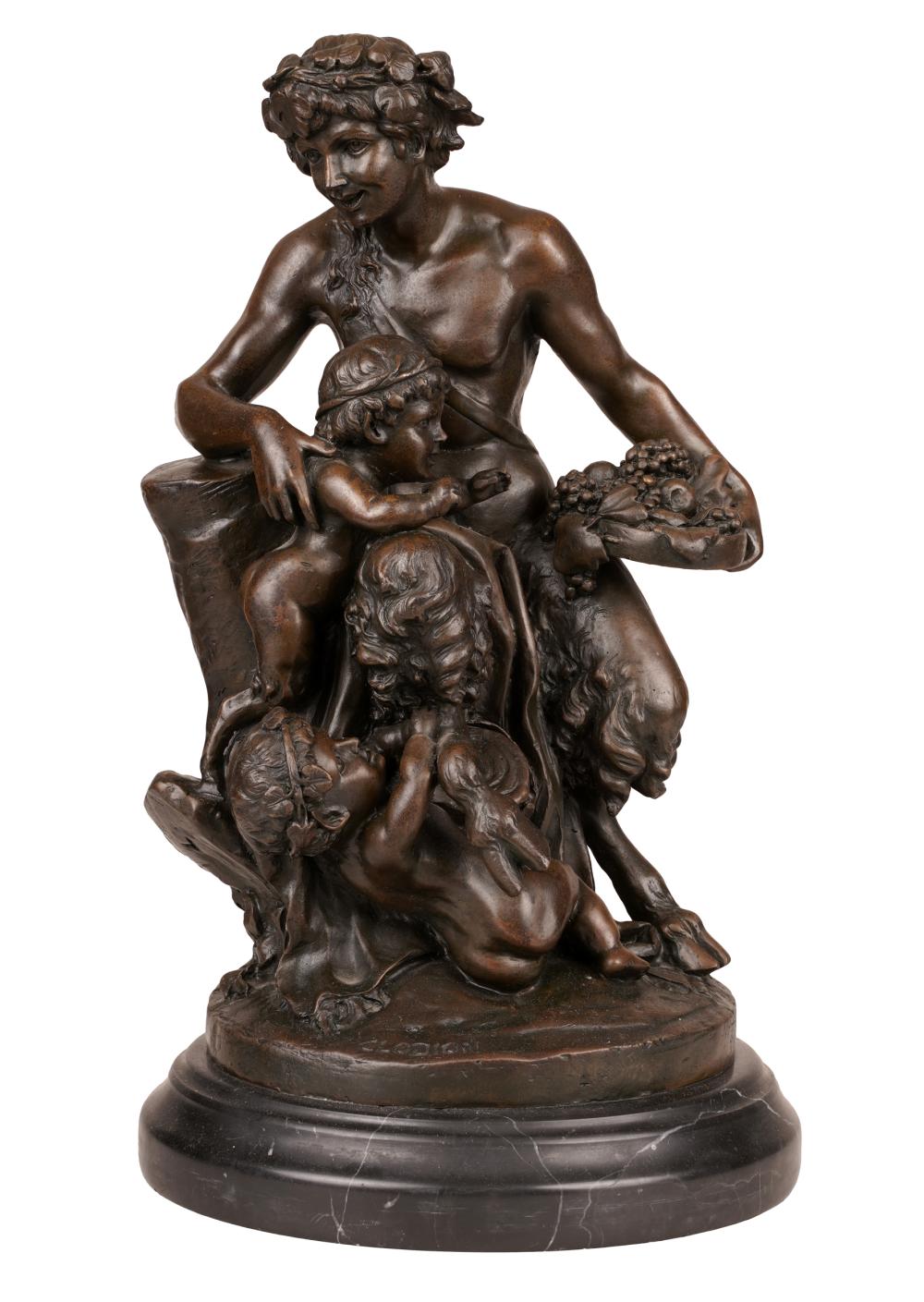 Appraisal: AFTER CLODION MYTHOLOGICAL FIGURAL GROUPbronze with brown patination signed Clodion