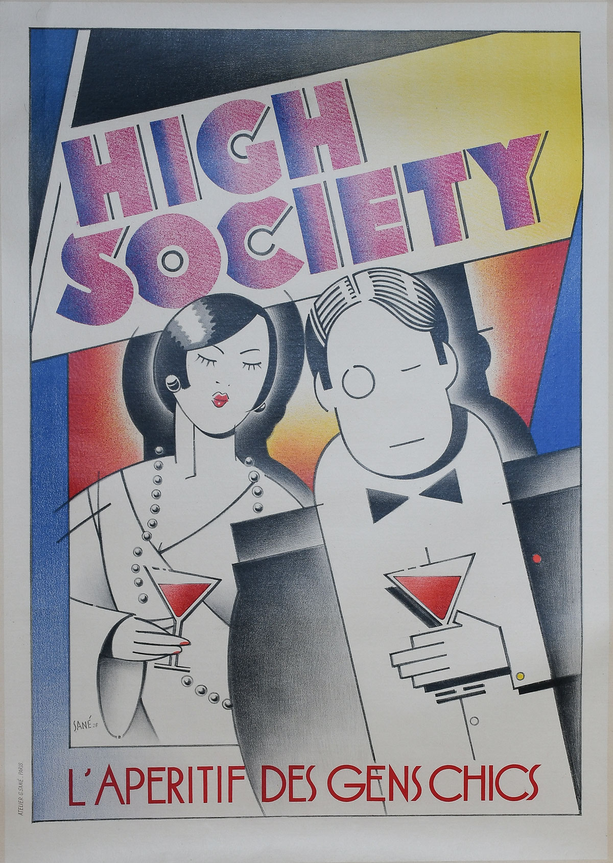 Appraisal: ART DECO HIGH SOCIETY CANVAS-BACKED POSTER BY SANE For L'Apertif