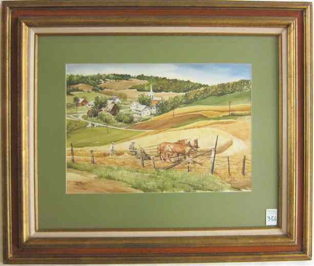 Appraisal: HOWARD VINYARD WATERCOLOR ON PAPER Portland Oregon born Harvesting wheat