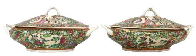 Appraisal: pair Chinese rose medallion porcelain tureens having parcel gilt handles