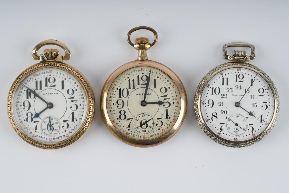 Appraisal: THREE AMERICAN WALTHAM POCKET WATCHES Keystone Victory k rolled gold