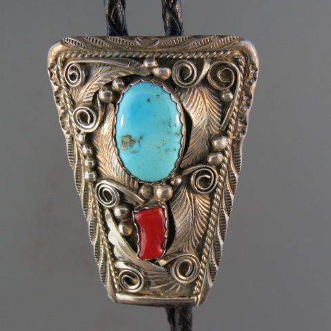 Appraisal: Navajo Indian Bolo Tie turquoise coral in sterling silver