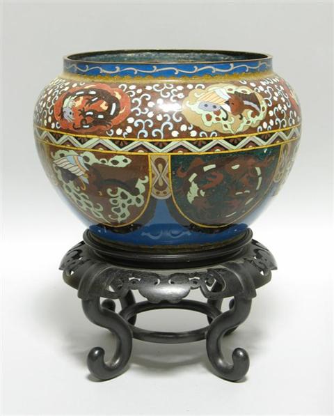 Appraisal: JAPANESE CLOISONNE ENAMEL JARDINIERE Of globular form with a straight