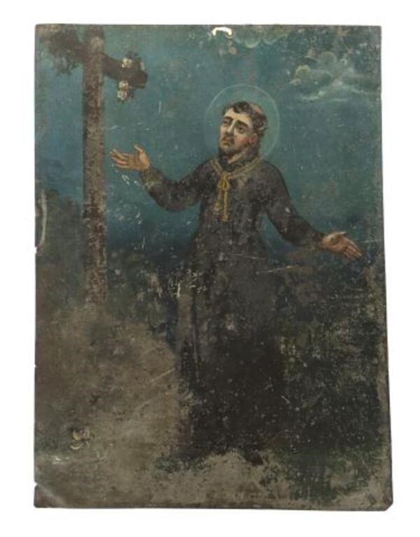 Appraisal: Unframed oil on tin retablo Saint late th early th