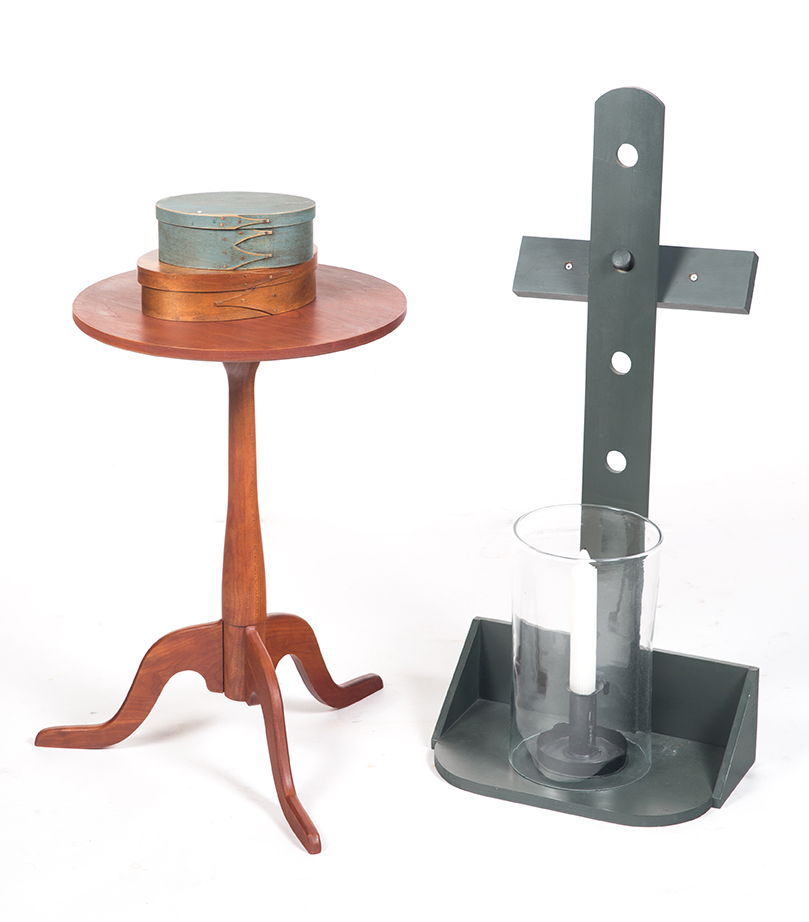 Appraisal: FOUR MODERN SHAKER PIECES American late th century Cherry candlestand