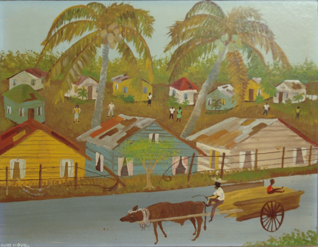 Appraisal: Caribbean School th Century View of a Village Signed Ruiz