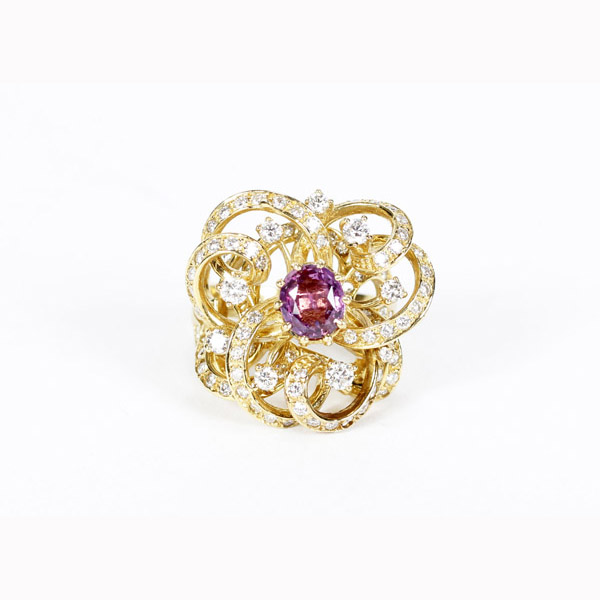 Appraisal: Lady's K yellow gold pink sapphire and diamond ring set