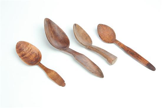 Appraisal: FOUR WOODEN SPOONS American th century various hardwoods All have