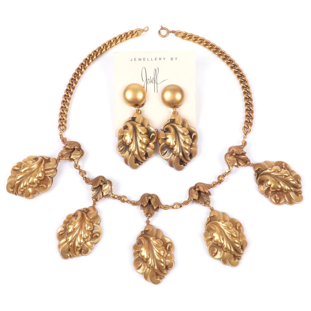 Appraisal: JOSEFF OF HOLLYWOOD NECKLACE AND EARRING SET WITH LARGE REPOUSSE