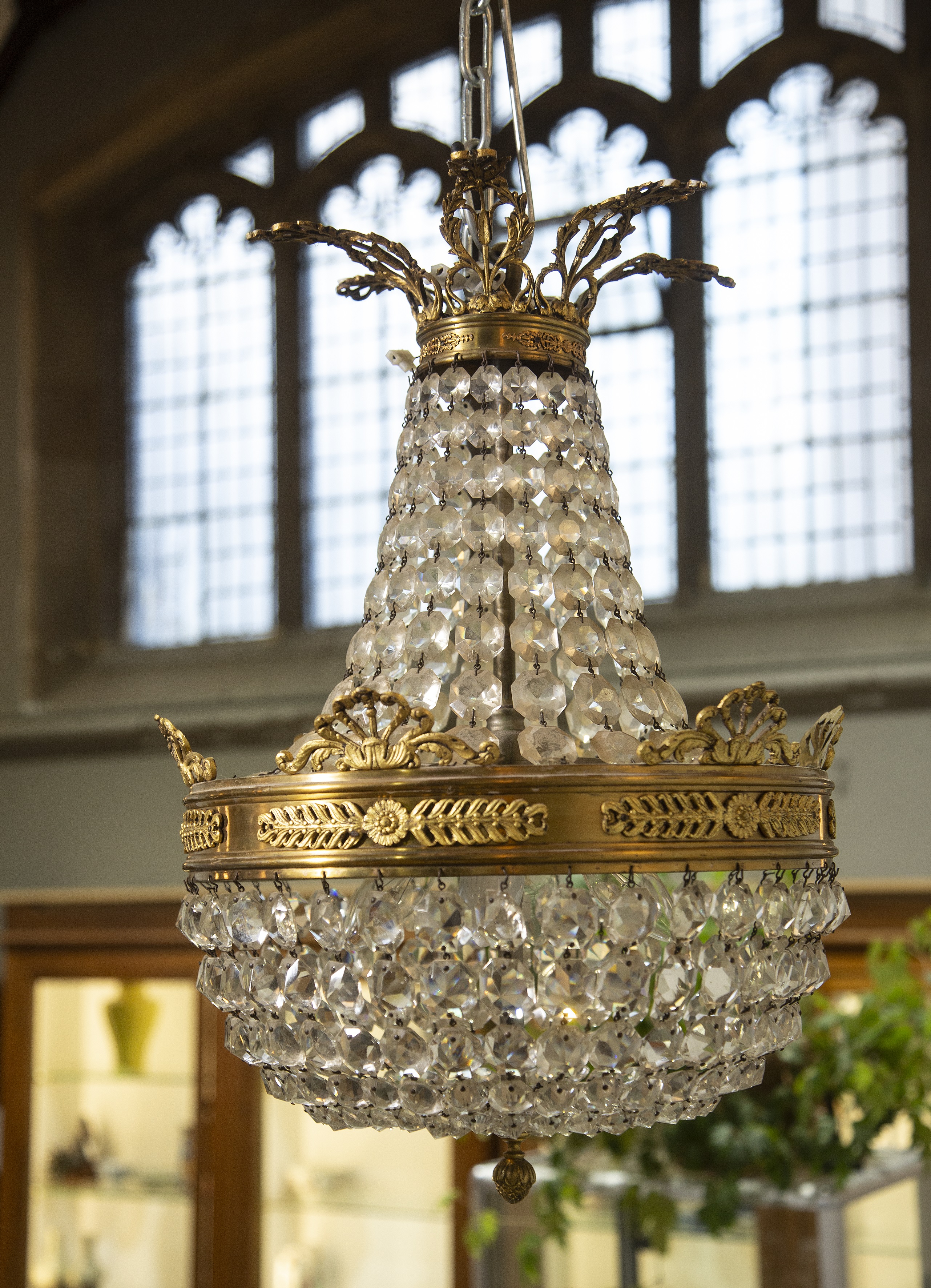 Appraisal: Glass and gilt metal classical-style chandelierof pear-shape proportion with classical