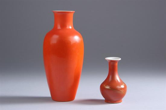 Appraisal: TWO CHINESE IRON RED AND CORAL PORCELAIN VASES th century