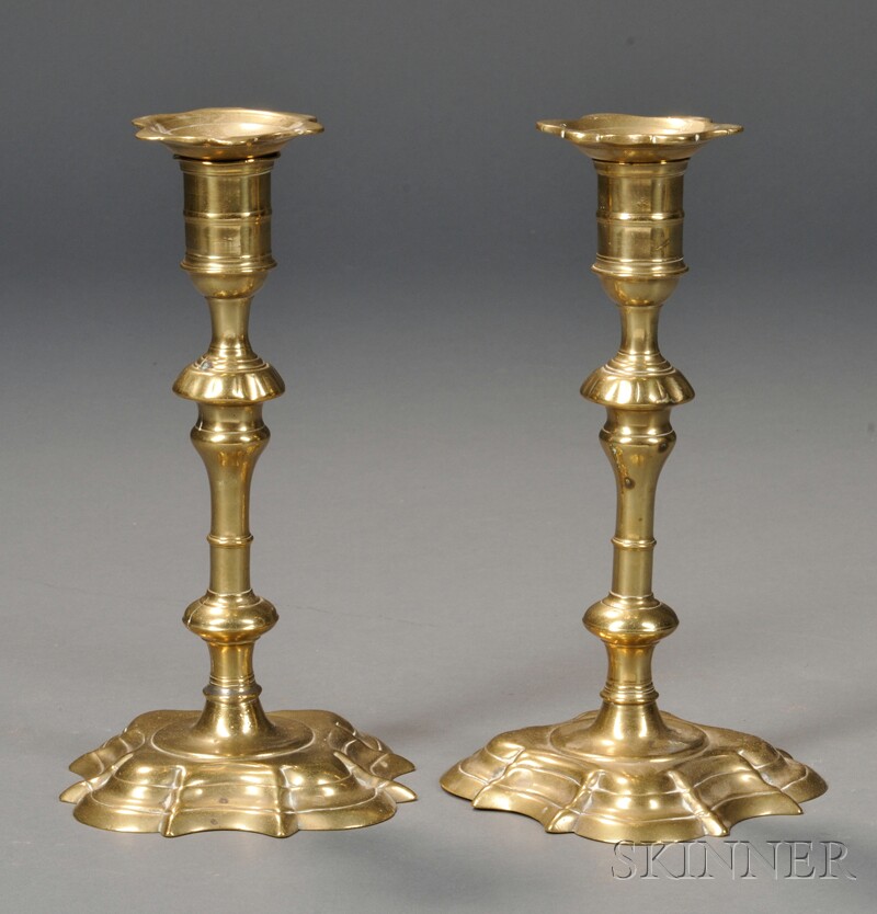 Appraisal: Pair of Queen Anne Brass Candlesticks England c each with