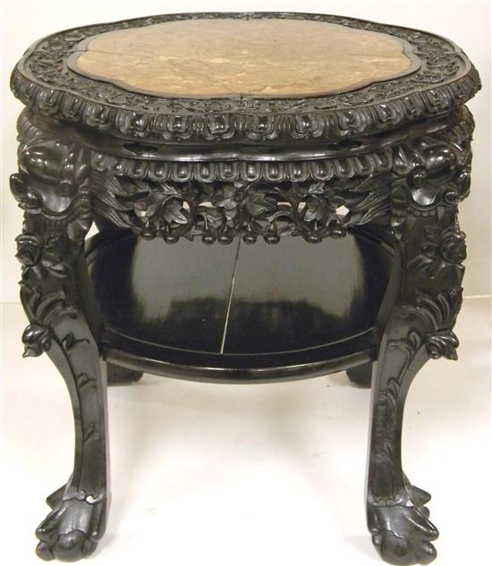 Appraisal: Chinese stand with lower shelf carved and pierced base rose