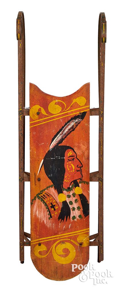 Appraisal: Painted sled bust of a Native American Indian Painted sled