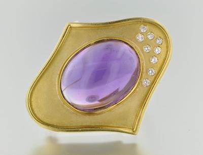 Appraisal: An k Gold Amethyst and Diamond Brooch Pendant k yellow