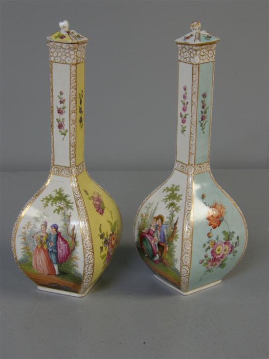 Appraisal: Pair of Dresden bottle vases one with turquoise ground and