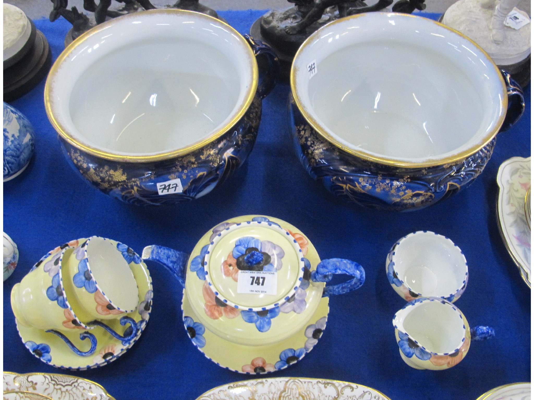 Appraisal: Two Royal Doulton cobalt blue and gilt decorated chamber pots