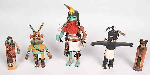 Appraisal: Hopi Katsinas lot of including Kachina Mana carved by Richard