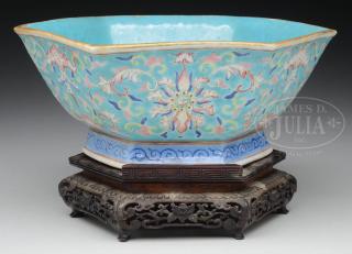 Appraisal: ENAMELED HEXAGONAL BOWL ENAMELED HEXAGONAL BOWL China Late Qing Dynasty