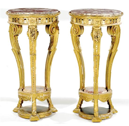 Appraisal: Pair Louis XVI style gilded marbletop gueridons late th century