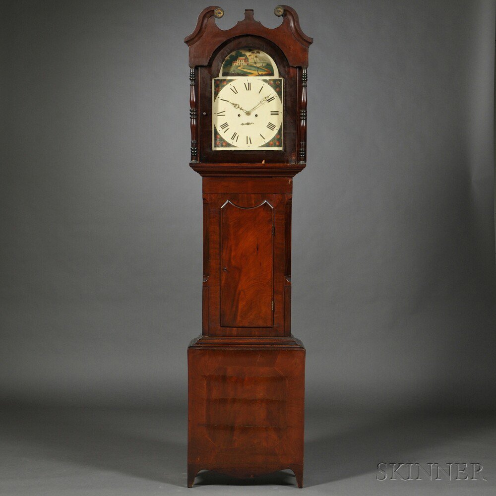 Appraisal: English Mahogany Tall Case Clock the swan's-neck pediment above the