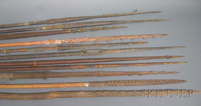 Appraisal: Eleven New Guinea Carved Wood and Cane Spears various shape