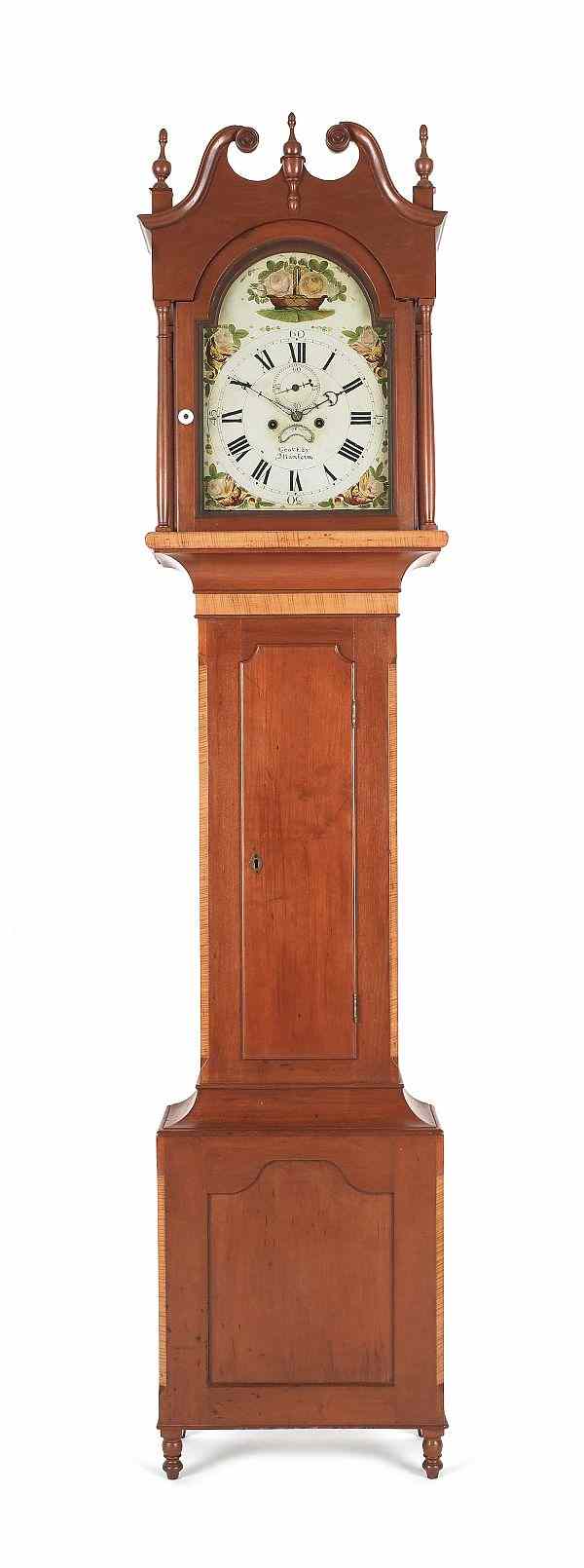 Appraisal: Pennsylvania Federal cherry and tiger maple tall case clock early