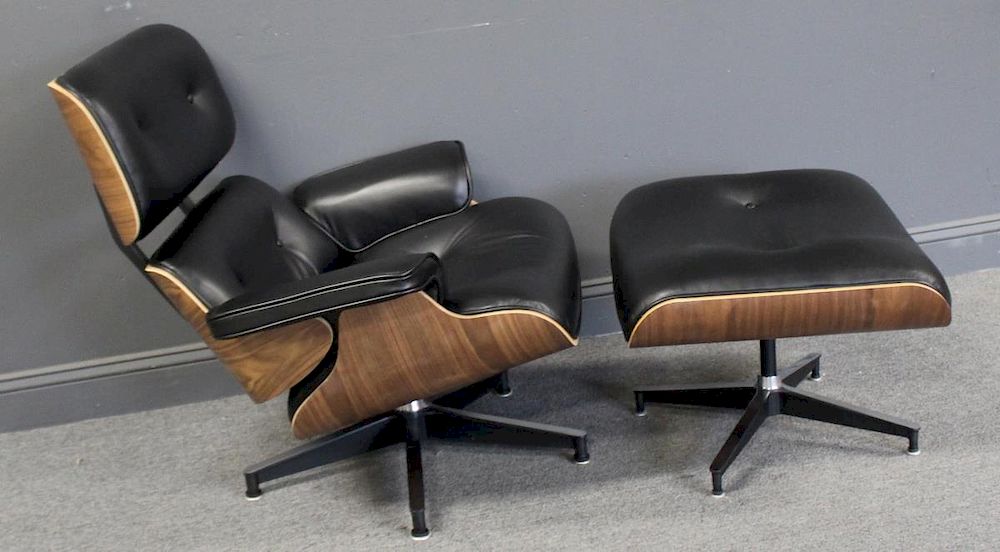 Appraisal: Vintage Quality Eames Style Leather Upholstered Lounge Chair and Ottoman