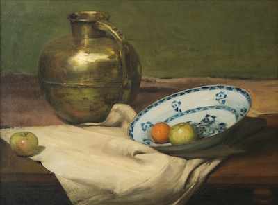 Appraisal: American School th Century Still life with blue and white