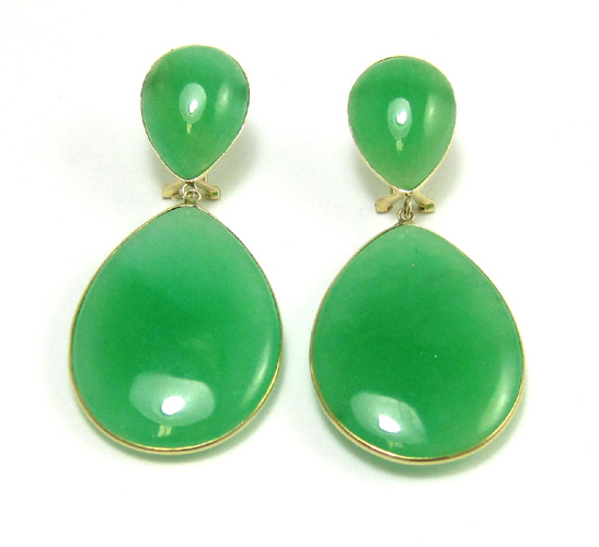 Appraisal: PAIR OF GREEN JADE AND FOURTEEN KARAT GOLD PENDANT EARRINGS