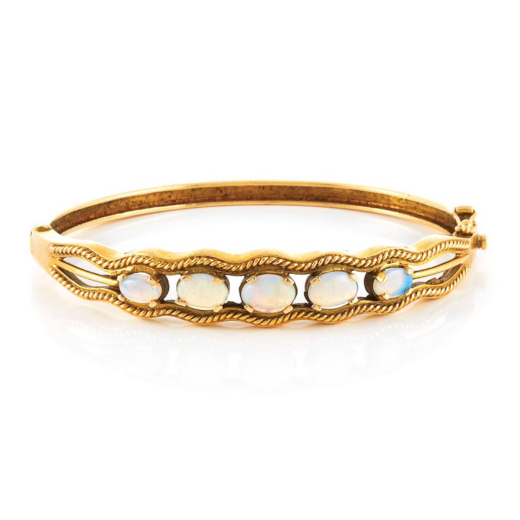 Appraisal: Gold and Opal Bangle Bracelet kt cabochon opals ap dwt