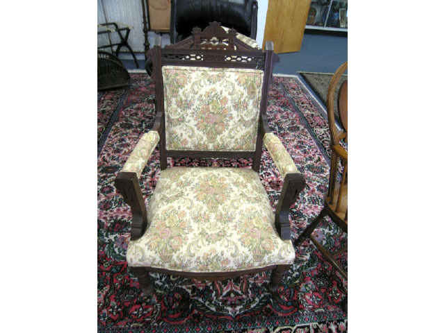 Appraisal: Victorian Arm Chair carved back floral brocade