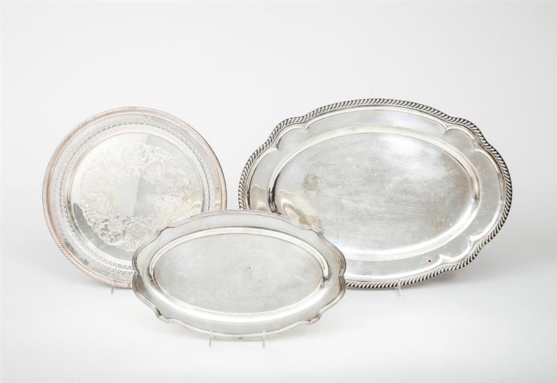 Appraisal: Three Silver-Plated Trays Gorham x in Rogers in diam and