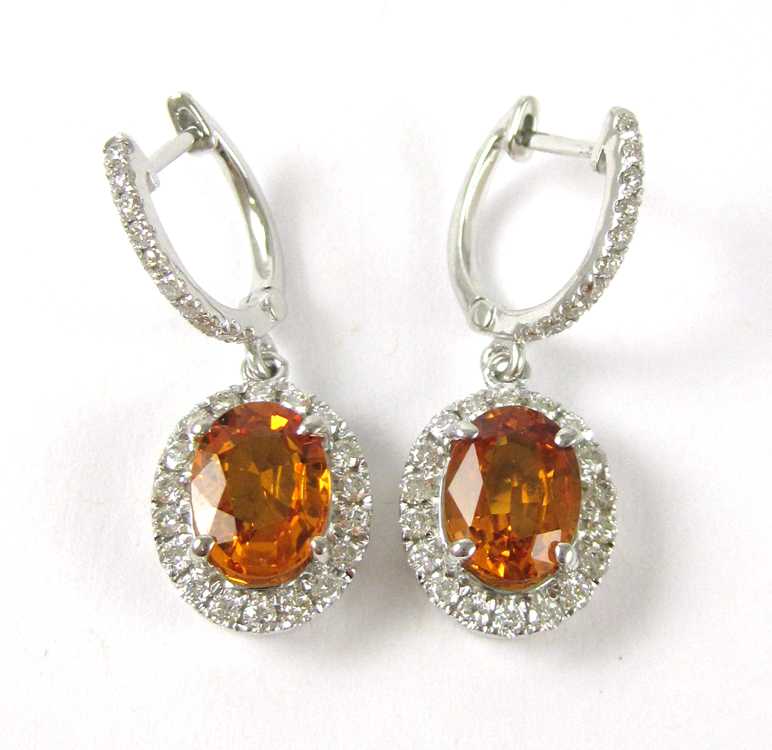 Appraisal: PAIR OF ORANGE SAPPHIRE AND DIAMOND EARRINGS each k white