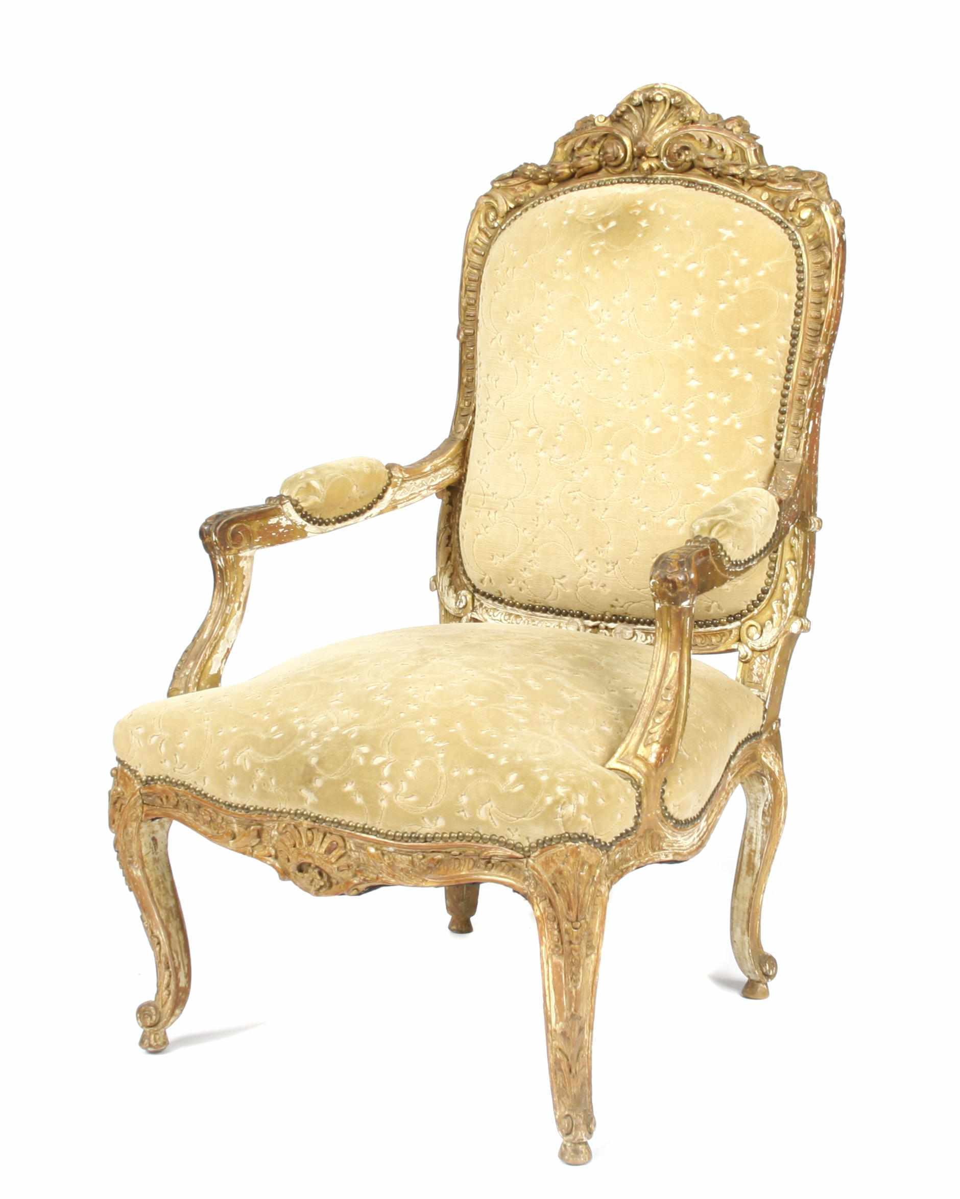 Appraisal: An Italian Baroque style giltwood armchair th centuryheight in width