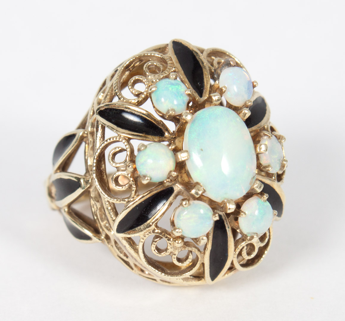 Appraisal: Lady's gold opal black enamel cocktail ring size mark unclear