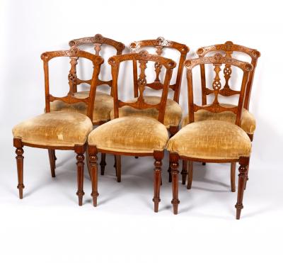 Appraisal: Six Victorian satin walnut dining chairs with pierced and carved