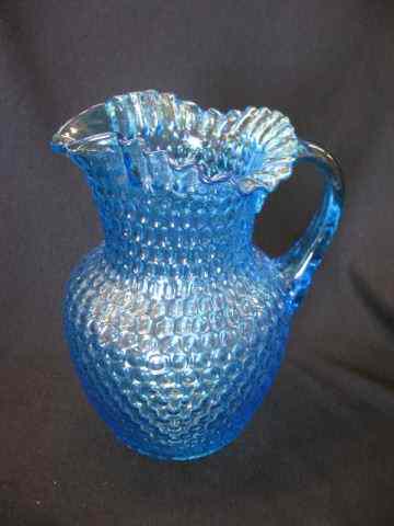 Appraisal: Blue Art Glass Pitcher honeycomb design '' excellent