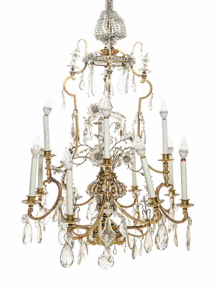 Appraisal: A Pair of French Gilt Bronze and Glass-Beaded Twelve-Light Chandeliers