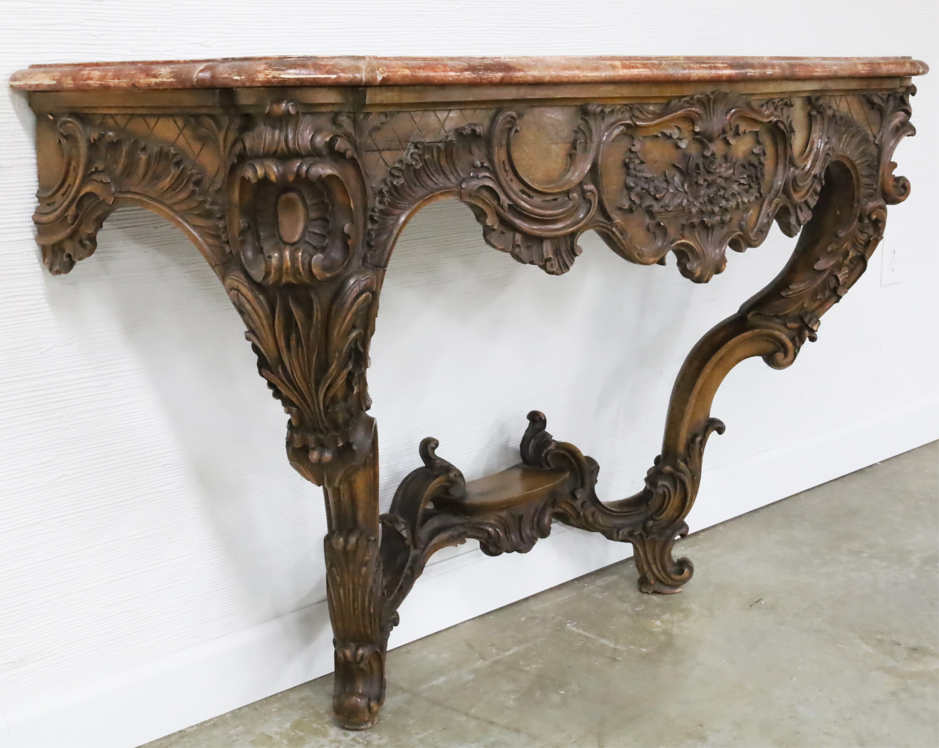 Appraisal: LOUIS XV STYLE CARVED WALNUT CONSOLE Louis XV style carved