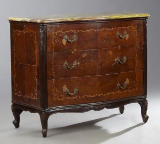 Appraisal: Louis XV Style Marquetry Inlaid Elm Onyx Top Bombe Butler's