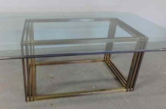 Appraisal: Midcentury Gilt Metal and Glass Top Dining Table From a