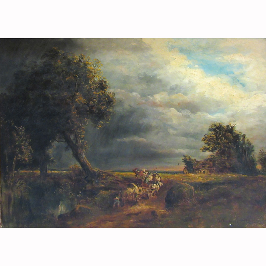 Appraisal: Manner of John Constable Travelers in a Landscape Bears signature