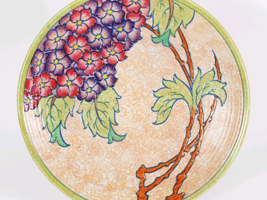 Appraisal: CHARLOTTE RHEAD HYDRANGEA PATTERN TUBE LINED POTTERY WALL PLAQUE TYPICAL